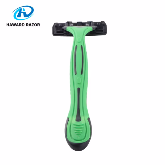 Maquinilla de afeitar disponible modificada para requisitos particulares D316L de la manija de goma verde que afeita la maquinilla de afeitar de los hombres de la cuchilla de la herramienta 3