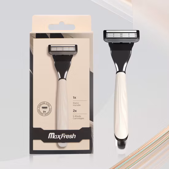 Cinco cuchillas con mango de metal para hombre, maquinilla de afeitar con sistema